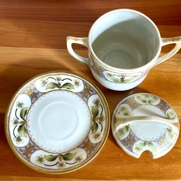 Antique Nippon Porcelain Mustard Condiment Jam Jar with Lid and Matching Saucer - Picture 3 of 13